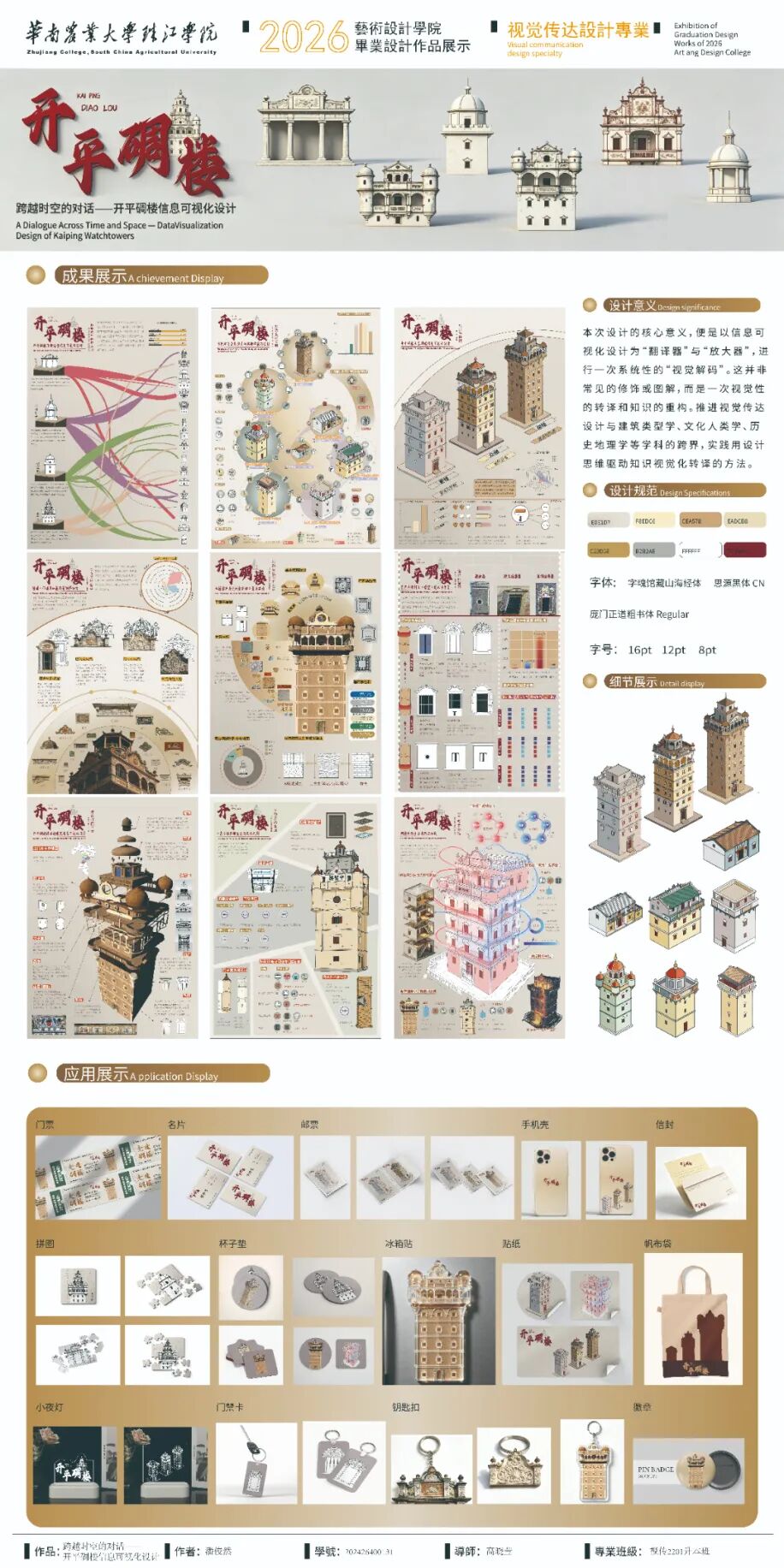 作品名称跨越时空的对话--开平碉楼信息可视化设计，作者姓名：潘俊然，班级：视觉传达2201升本班，指导老师：高晓莹.jpg